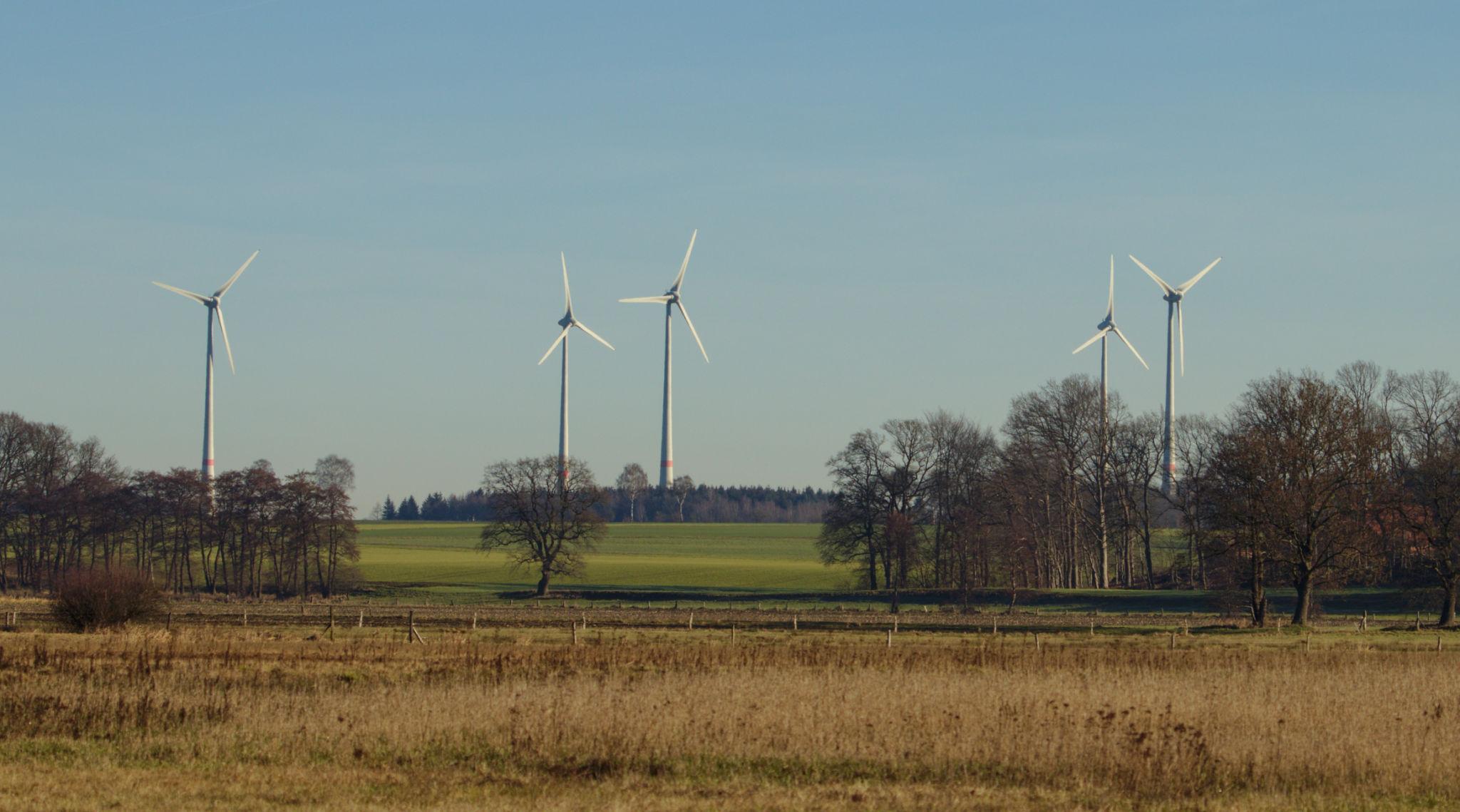Renewable energy landscape with wind turbines